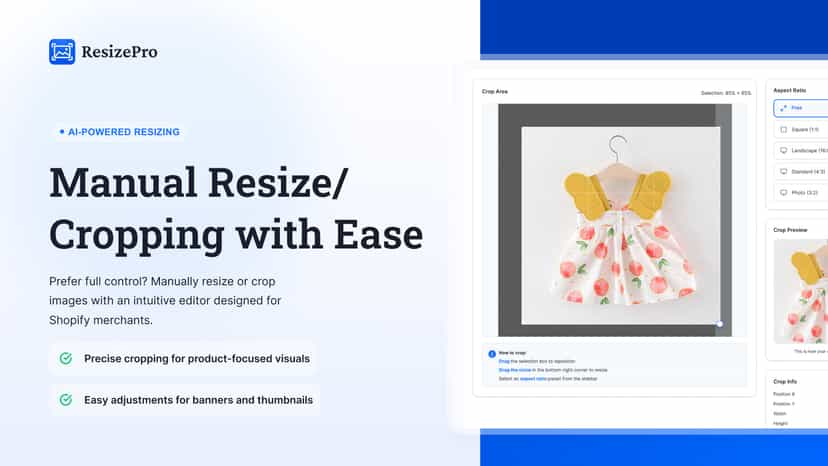 Manual image resize and cropping interface for precise editing