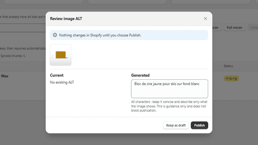 Generate and review image alt text for products