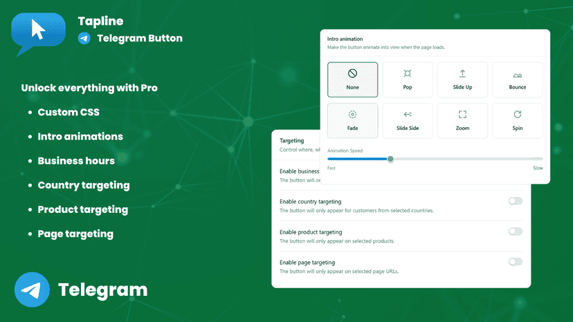 Tapline Telegram button with pro features