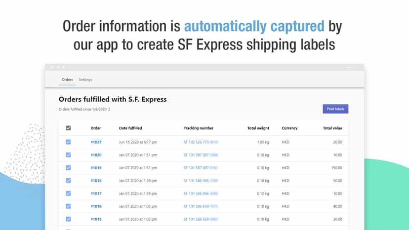 Order info is automatically captured by our app to create
