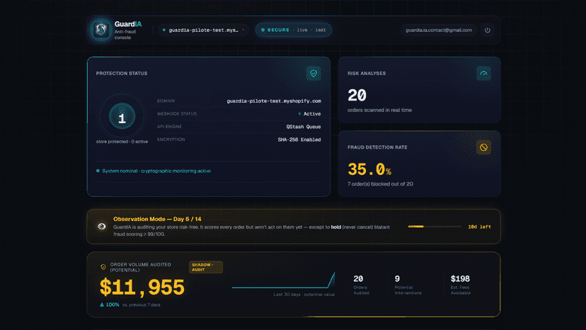 Real-time fraud prevention dashboard with live risk scoring logs