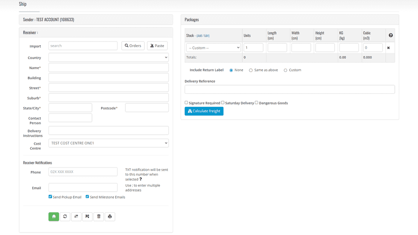 Manually enter shipment to dispatch