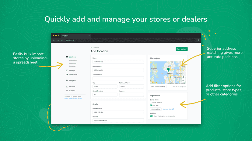 Quickly add and manage your stores or dealers