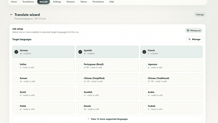 Translation wizard for localized store content jobs