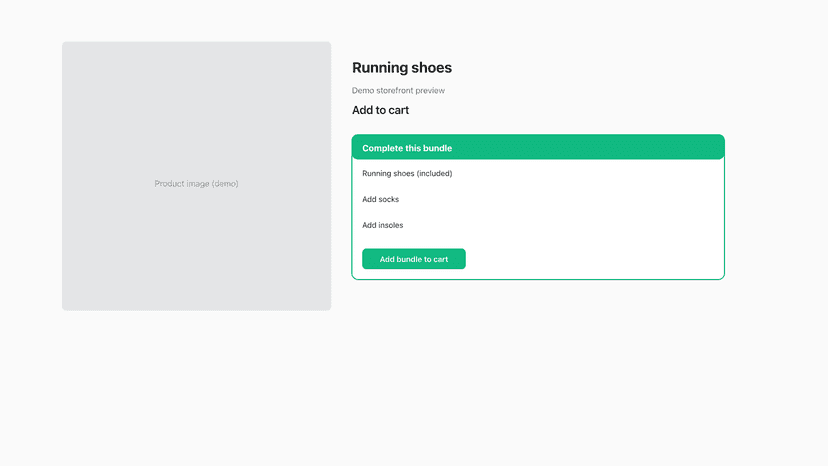 Storefront product page with bundle widget and add-on picks.