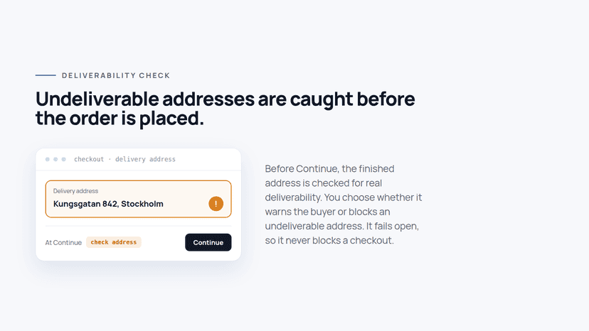 Deliverability check flagging an undeliverable address