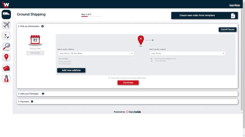 Order creation page for both domestic and continental US.