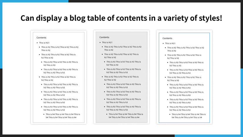 Can display a blog table of contents in a variety of styles