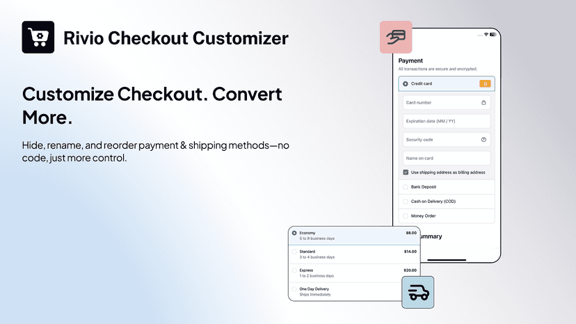 Customize checkout without code—edit payment and shipping method
