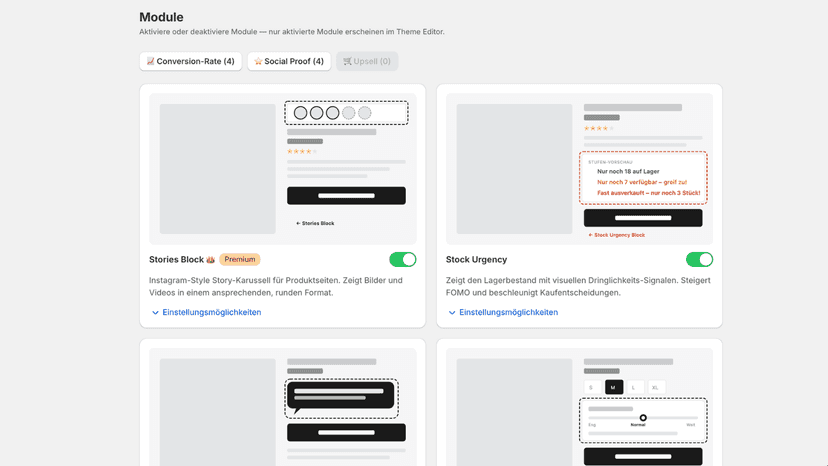Übersicht über die verschiedenen Bloecke im Admin Dashboard