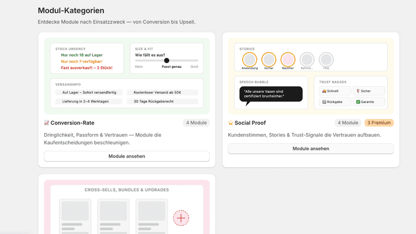 Kategorieübersicht der Custom Bloecke