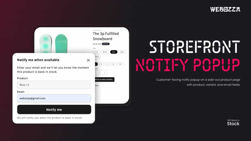 Notify popup for sold-out products with variant and email fields