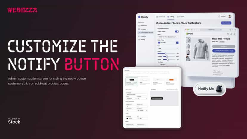Customize the notify button design shown on sold-out product pag