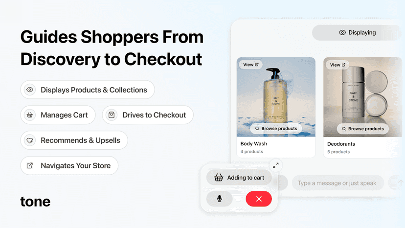 AI agent displaying products and managing cart on Shopify store