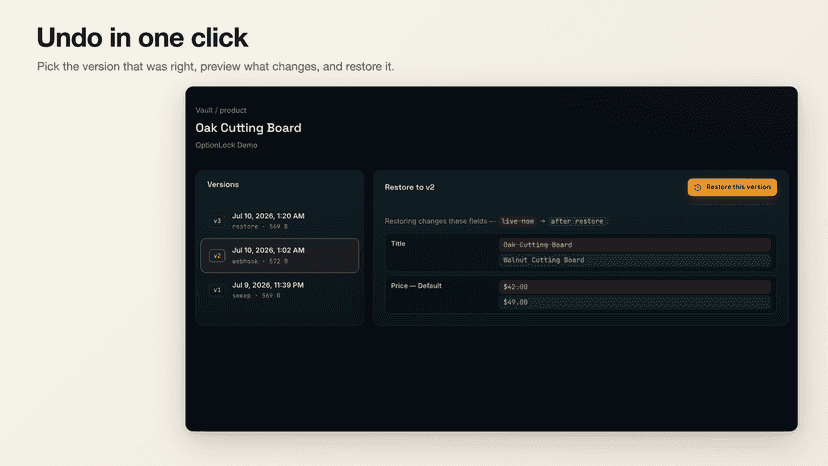 Restore panel previews changes before a one-click restore