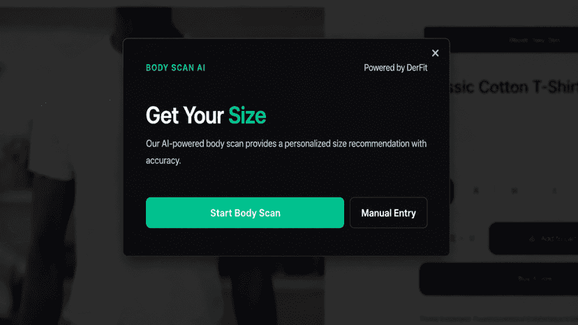 DerFit AI body scan widget on a product page.