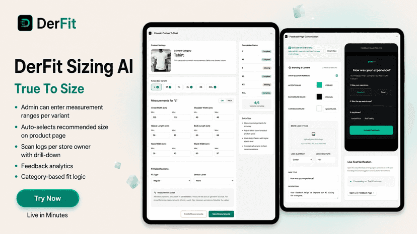 DerFit Sizing AI highlighting merchant customization tool.