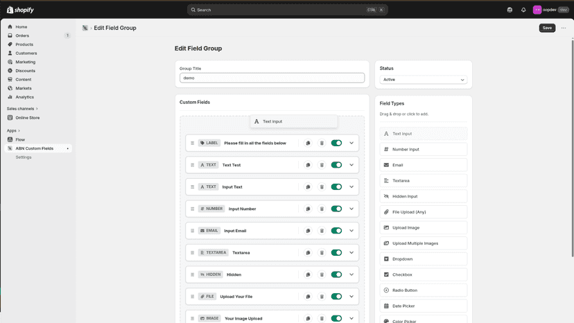 Manage and organize your custom product fields.