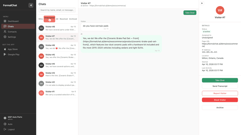 FormalChat Operator's Dashboard