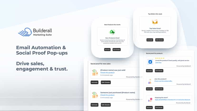 Builderall email automation & social proof pop-ups
