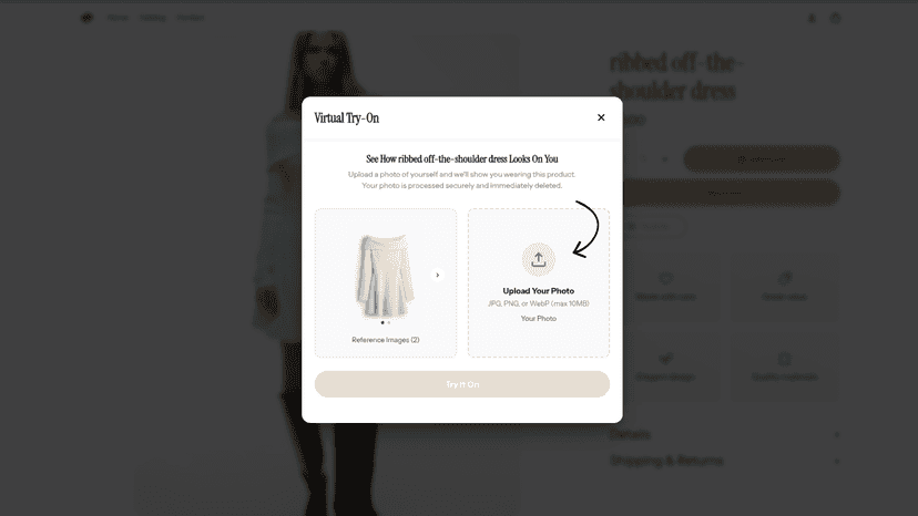 Virtual Try-On modal with photo upload prompt