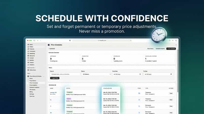 Price scheduling interface for active and upcoming changes.