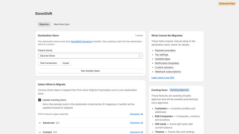 StoreShift: store migration setup and data selection