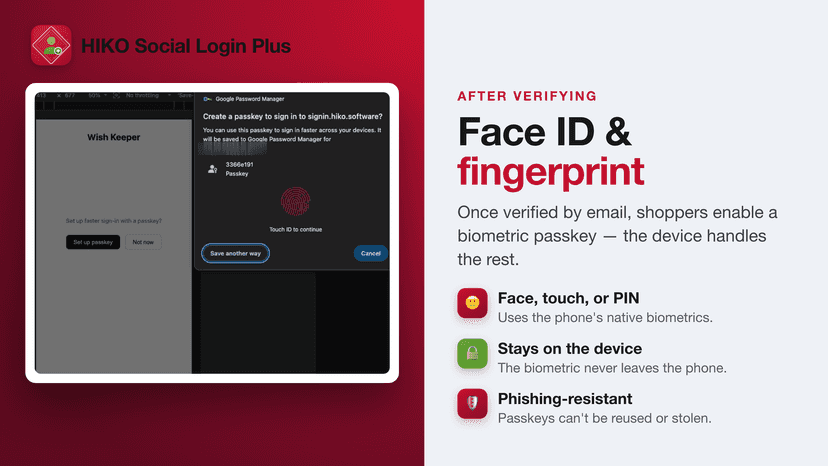 Enabling a Face ID and fingerprint passkey
