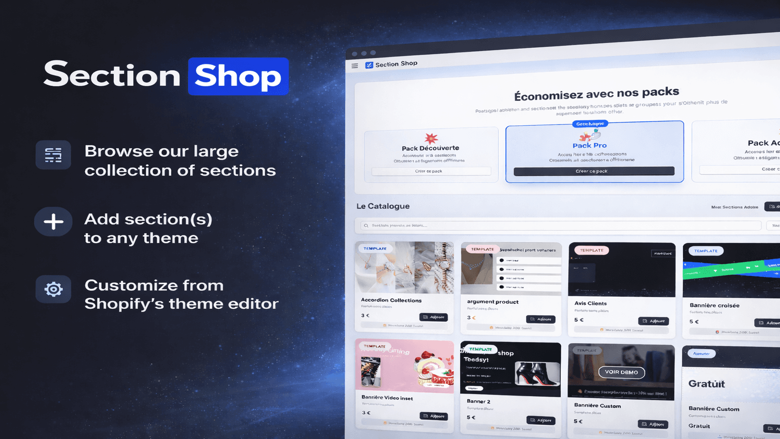 Browse a library of ready-to-use store sections