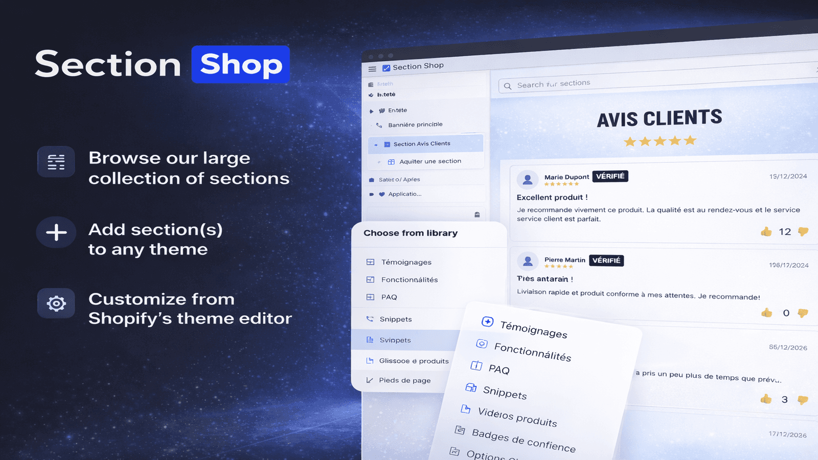 Edit and customize sections directly from the theme editor