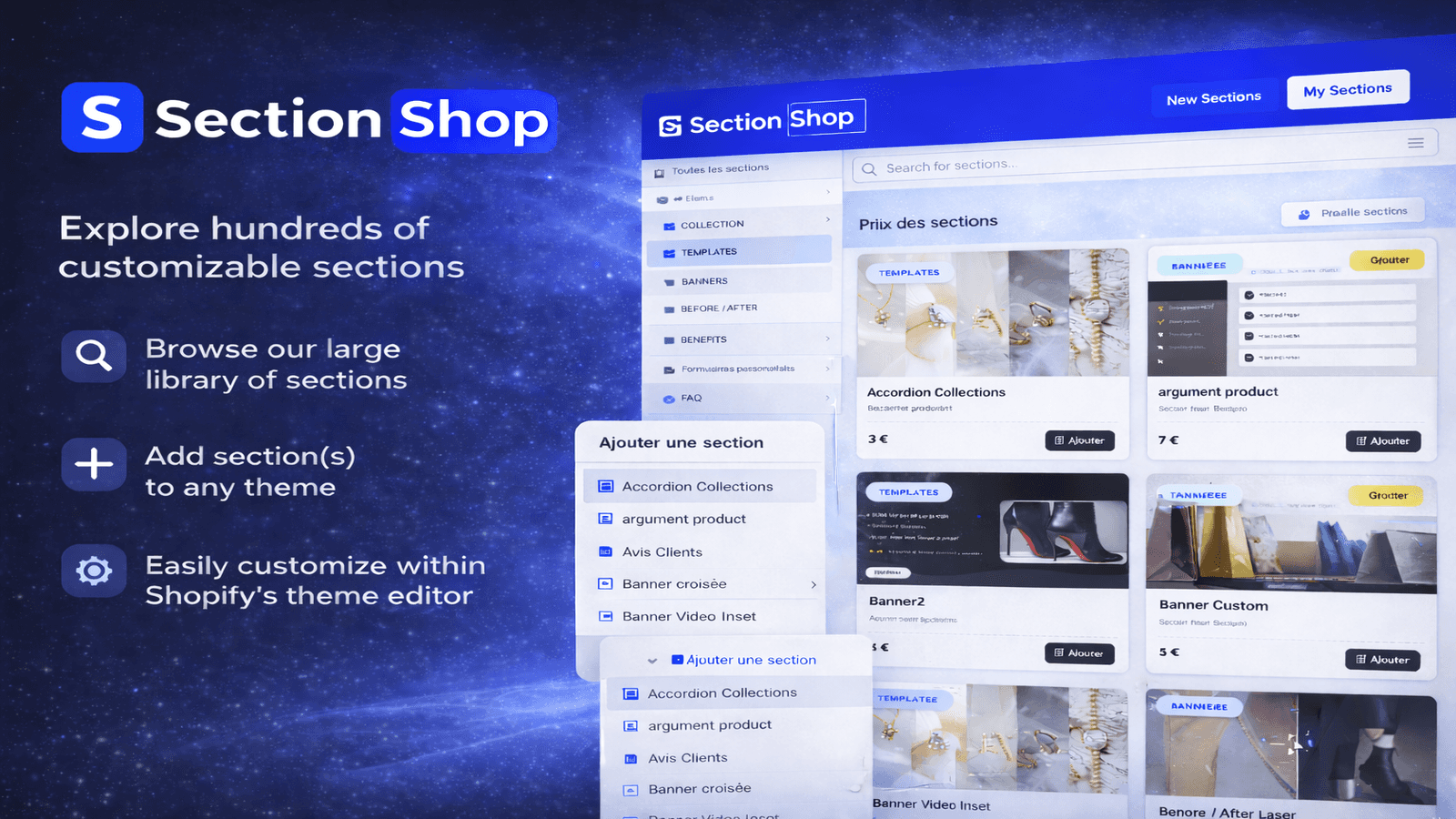 Multiple store sections available within the app