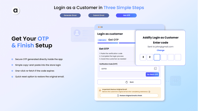 Login to Shopify account: enter OTP code