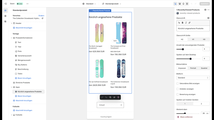 recently viewed products admin mobil view