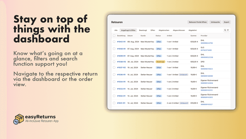 Dashboard - Overview of your Returns