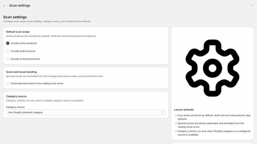 Settings for scan scope and category source