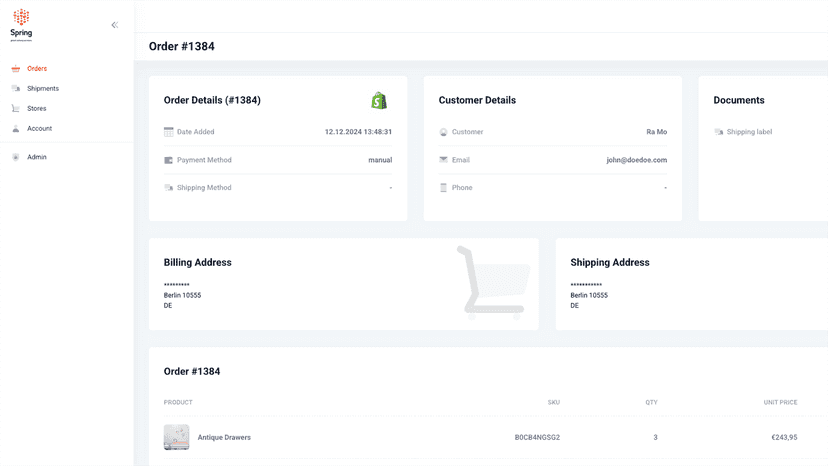 Order Details and Management Actions