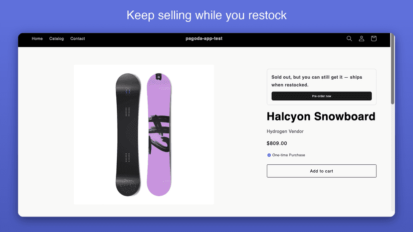 Pre-order button replacing the buy button on a sold-out item