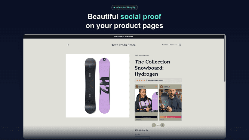 Creator reviews displayed on product page with social cards