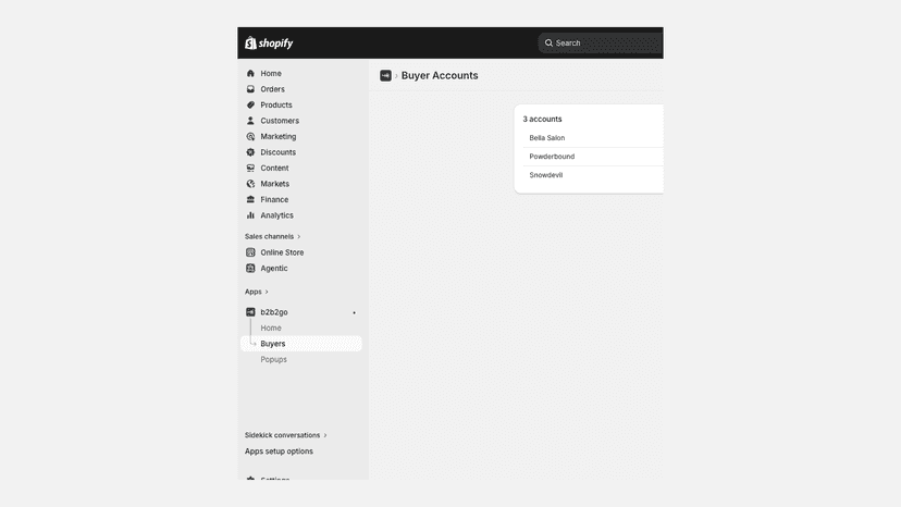 Buyer Accounts list showing synced wholesale company accounts