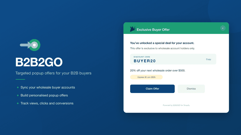 Targeted popup offers for wholesale buyers.