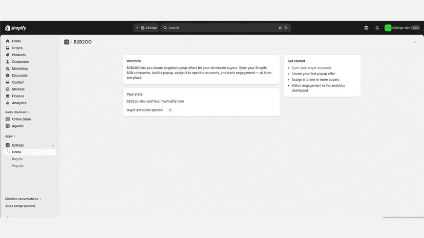Dashboard showing buyer accounts synced and setup checklist