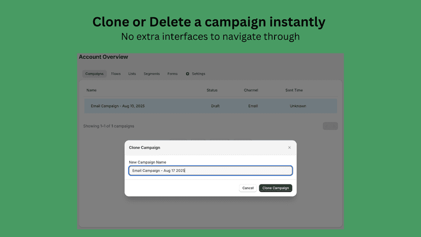 Clone or Delete a campaign instantly