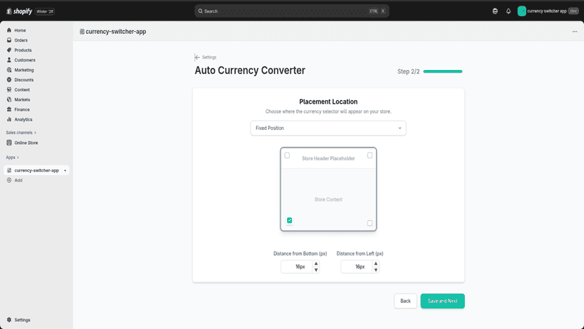 Merchants can configure the currency selector position and place