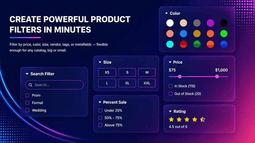 Dashboard to create and customize powerful product filters
