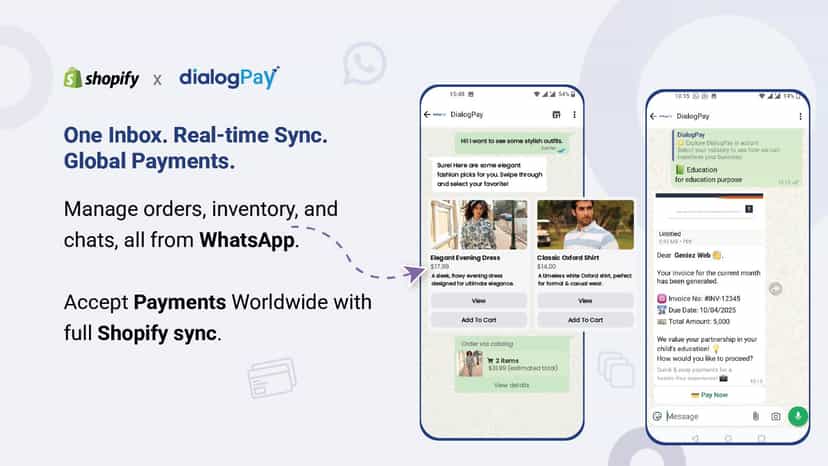 Product showcase and checkout flow inside WhatsApp chat