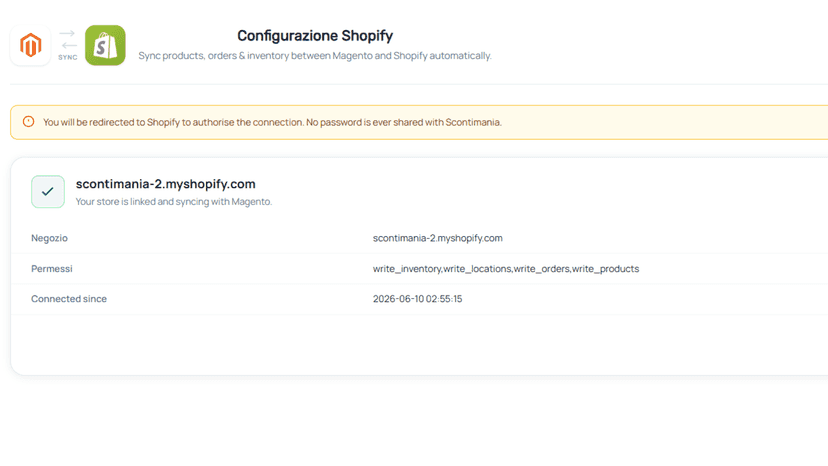 Shopify App Connected Magento