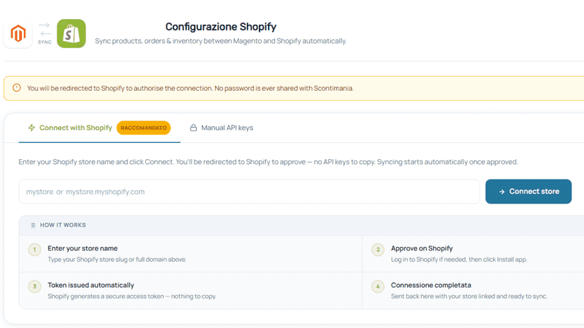 Shopify integration page