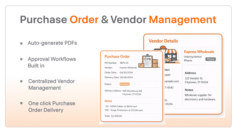 Vendor Management and Purchase Orders - approvals, pdfs, etc