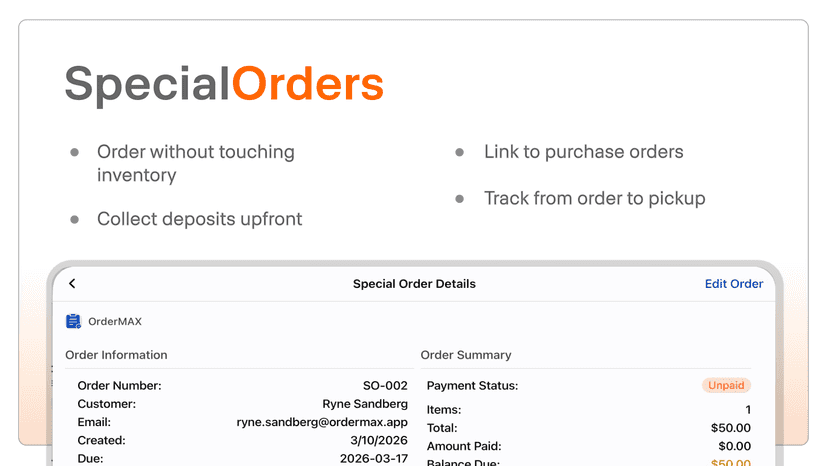Special Orders - Custom Orders, Out of Stock Orders