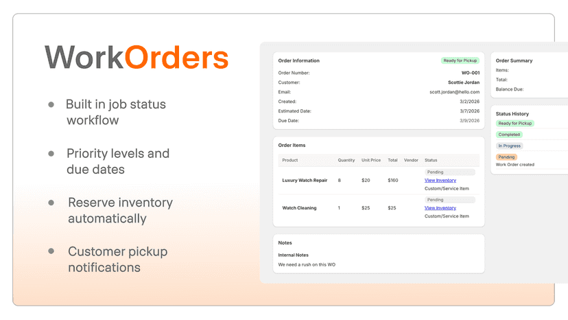 Work Order Management - service orders, repairs, notifications